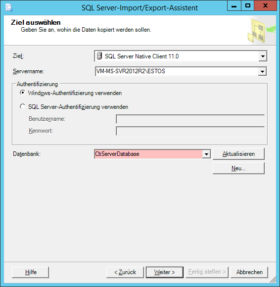 SQL Server Datenbank Daten exportieren - Schritt 2
