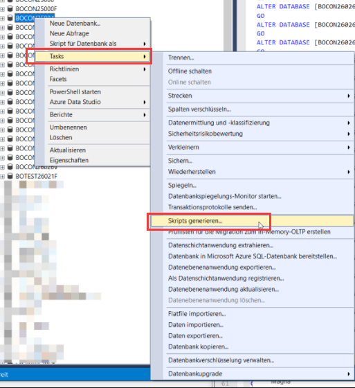 Datenbank Skripts generieren