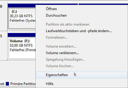 Eigenschaften des Datenträger überprüfen