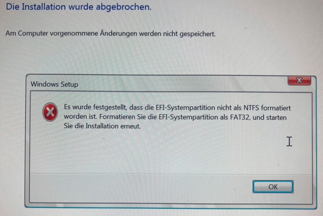 Fehler bei der Partitionierung