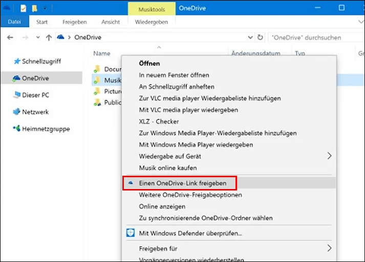 Einen OneDrive-Link freigeben