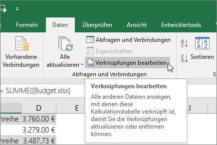 Excel Verknüpfung überprüfen