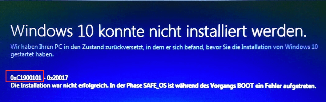 0xc1900101 Fehler