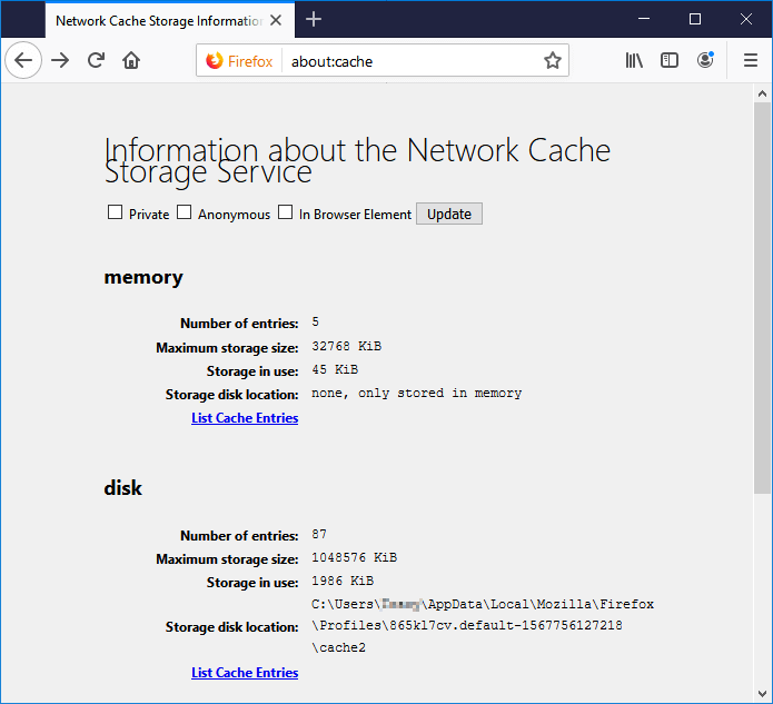 Informationen über den Netzwerk-Cache-Speicherdienst anzeigen