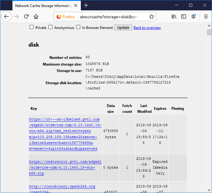 Liste der zuletzt besuchten Internetadressen anzeigen