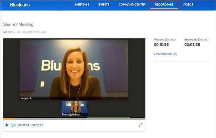 BlueJeans-Meeting-Aufzeichnung herunterladen - Aufzeichnungen öffnen