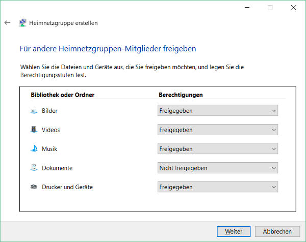 freizugebene Dateien auswählen