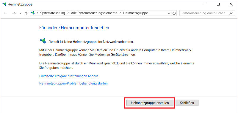Heimnetzgruppe erstellen
