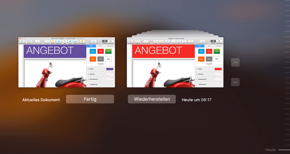 Keynote vorherige Version anzeigen