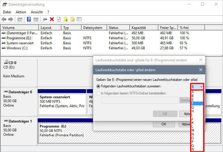 Laufwerksbuchstaben erneut zuweisen - Schritt 2.