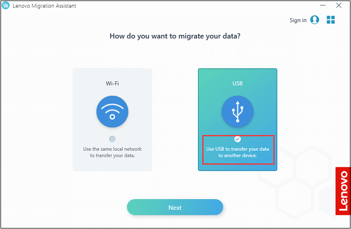 Die USB-Option auswählen
