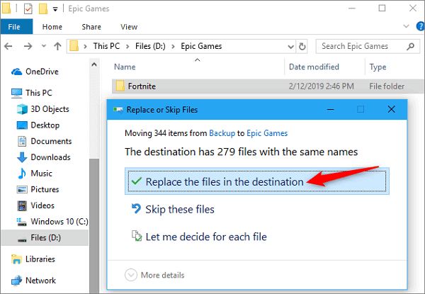 Fortnite Backup-Datei auf den neuen Speicherplatz kopieren