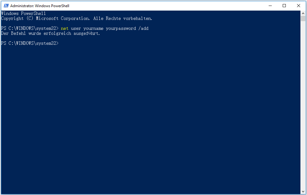 Neues Konto in Powershell erstellen