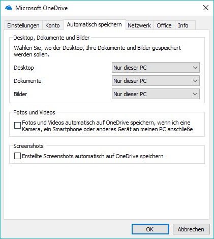 Dokumente und Bilder nur auf diesen PC speichern