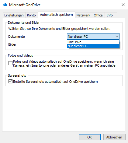 OneDrive Automatisch Speichern