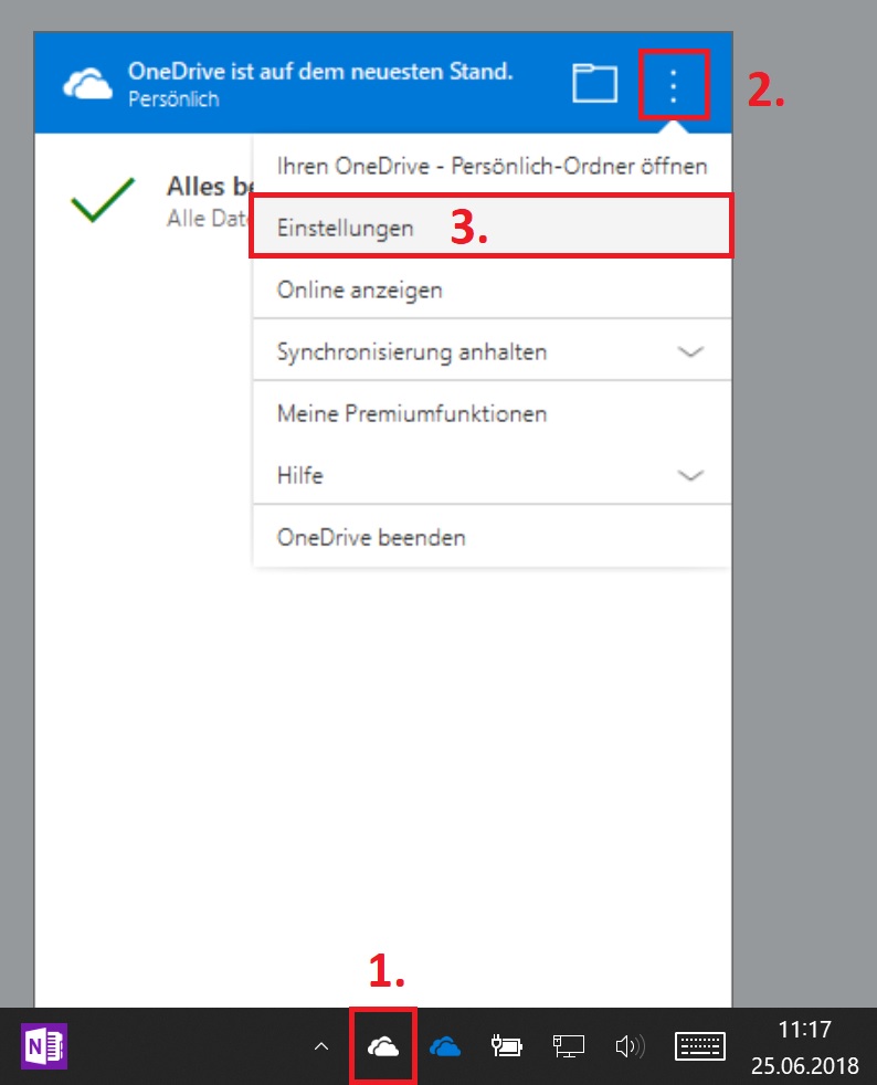 Einstellungen in OneDrive finden