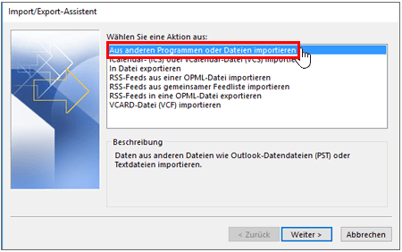Aus anderen Programmen oder Dateien importieren