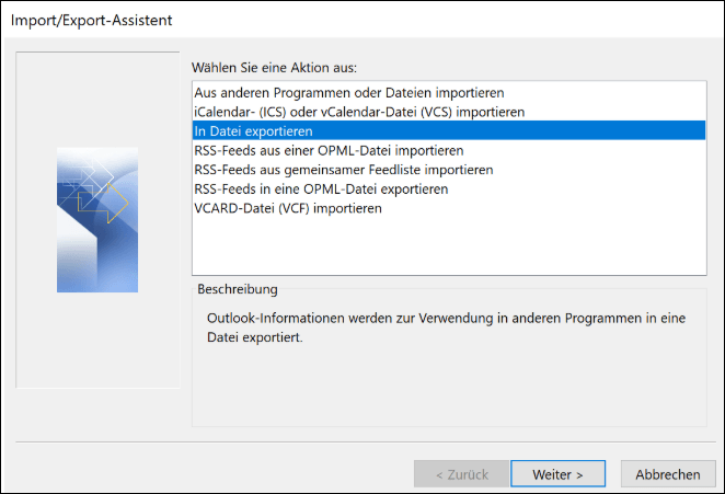 Outlook in Datei exportieren