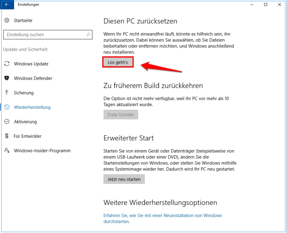 Windows 10: Toshiba Laptop auf Werkseinstellungen zurücksetzen -2