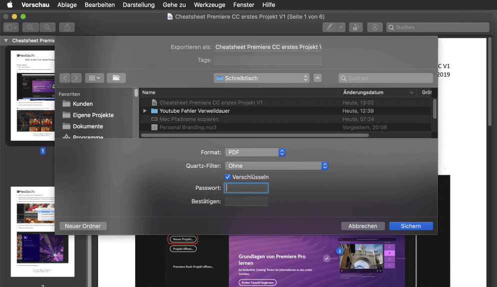 Die PDF-Datei auf dem Mac mit Passwort schützen