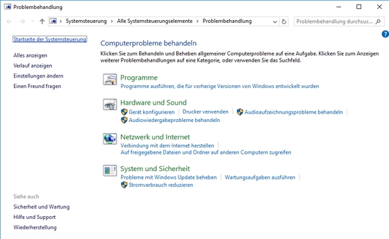 Alles anzeigen in Windows Problembehandlung