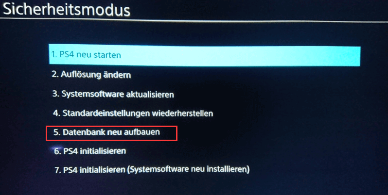 PS4 Datenbank neu aufbauen