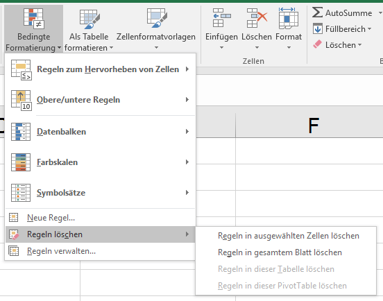 Regeln in gesamtem Blatt löschen