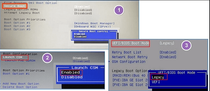 Secure Boot Control deaktivieren CSM oder Legacy Boot Mode aktivieren