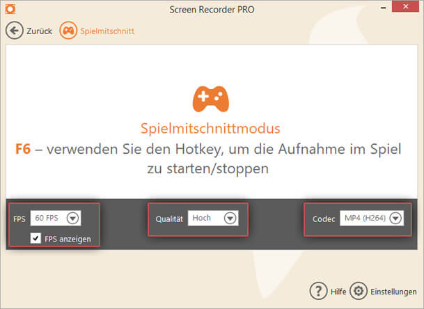 Die Spiele auf dem Computer mit Icecream Screen Recorder aufnehmen - Einstellen