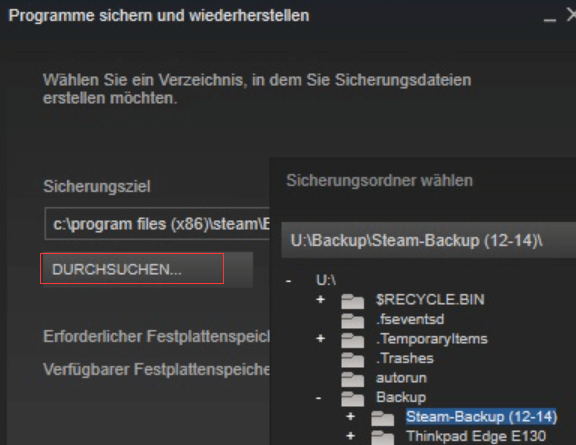 Wählen Sie den Speicherort zum Speichern und Sichern von Steam-Spielen.