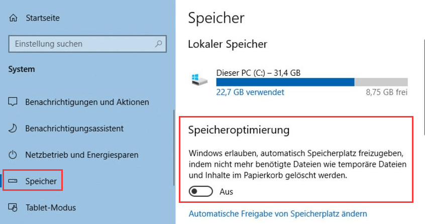 Win 11-Storage Sense deaktivieren