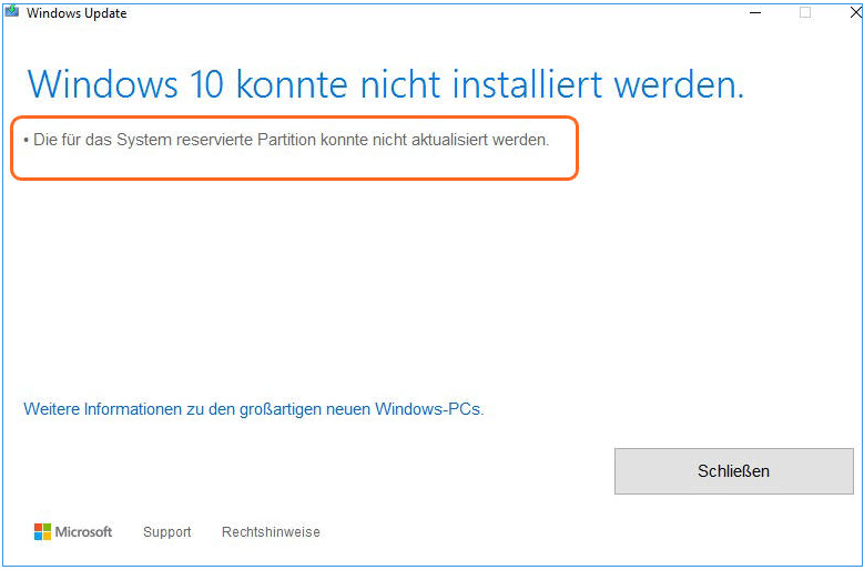 Die für das System reservierte Partition konnte nicht aktualisiert werden So beheben Sie das