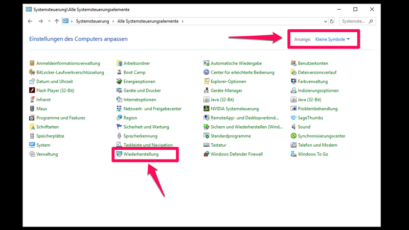 Wiederherstellung in Systemsteurung