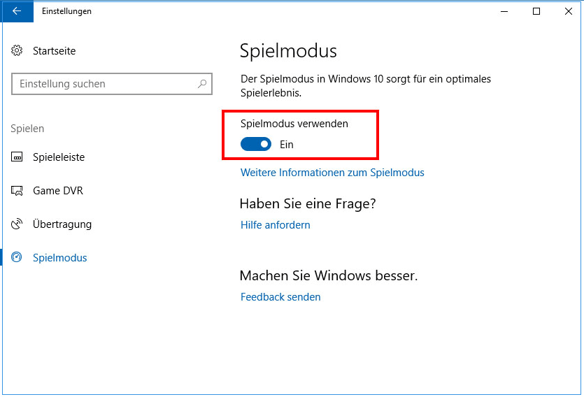 Optimieren Sie Windows 10 mit dem Spielemodus