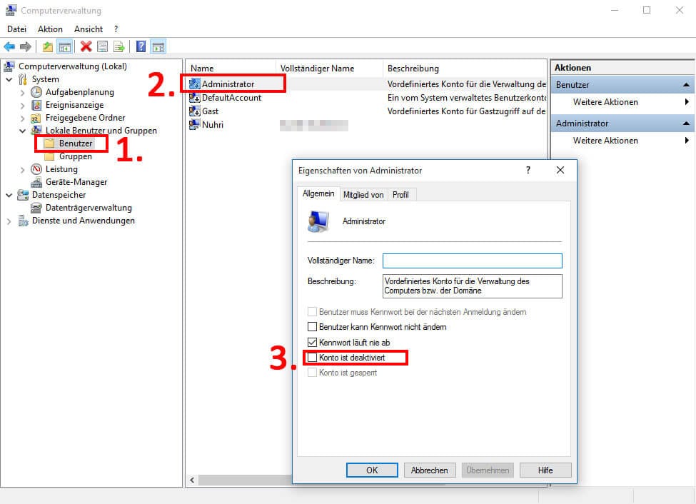 Windows 10 Administrator-Konto aktivieren