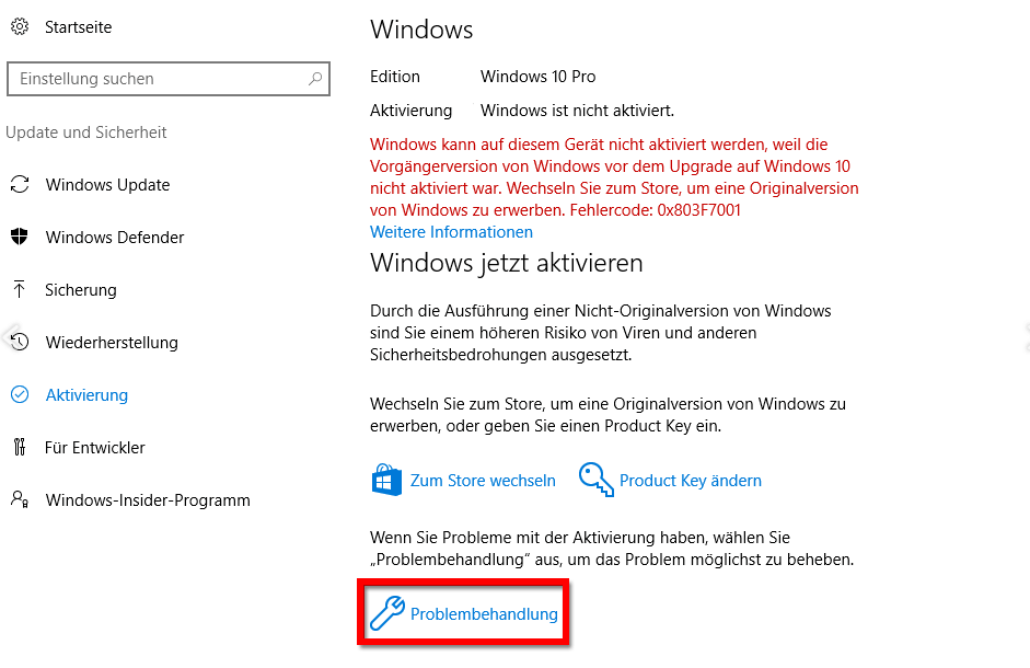 Windows 10 Aktivierung Problembehandlung ausführen