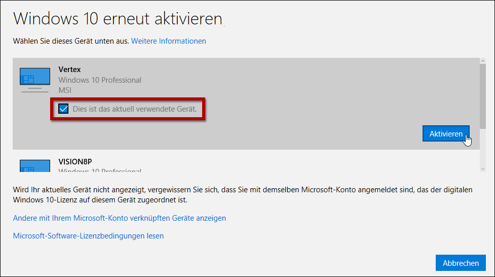Windows 10 erneut aktivieren