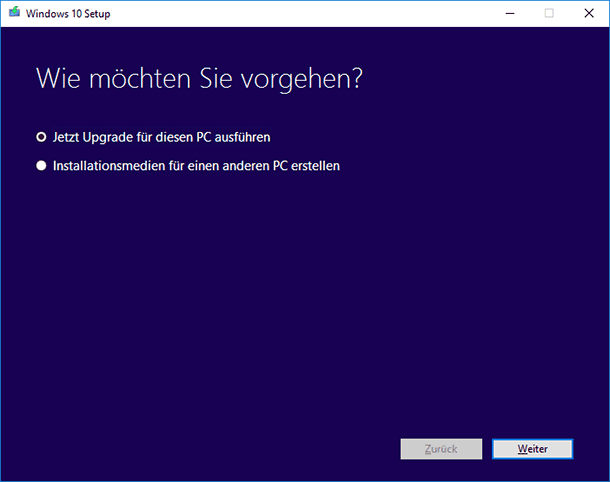 Windows 10 Upgrade ausführen