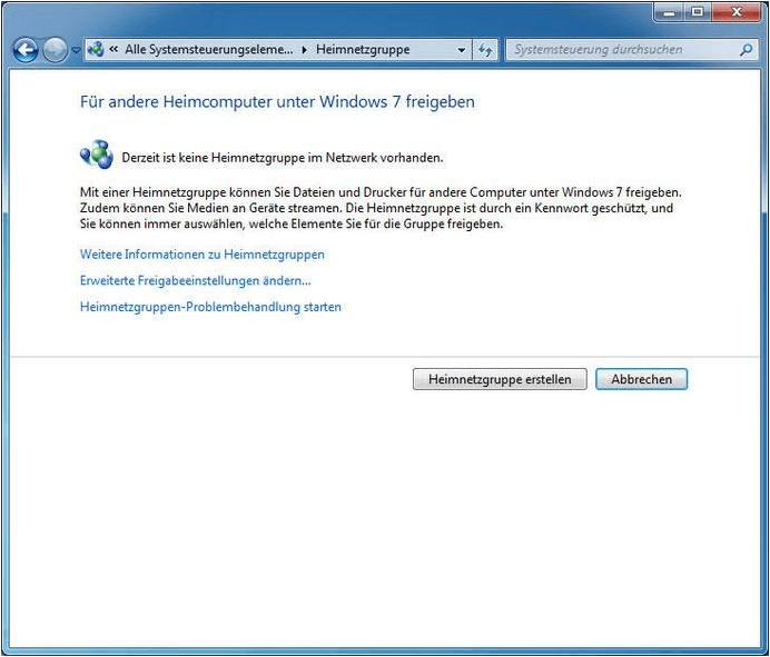 Heimnetzgruppe erstellen