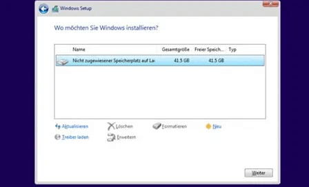 klicken Sie auf Neu, Übernehmen und dann auf Weiter