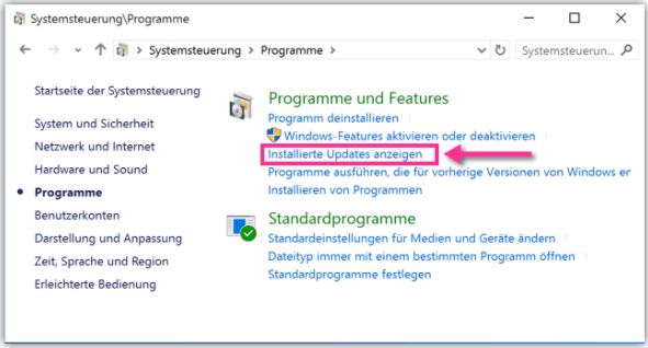 Windows installierte Updates anzeigen