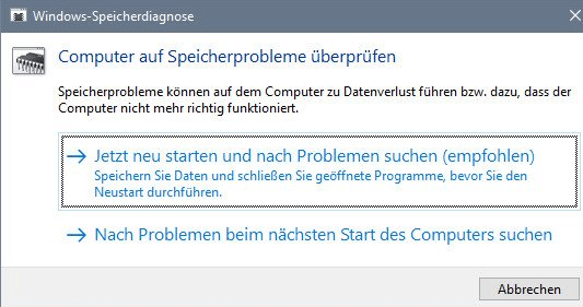 windows speicherdiagnose