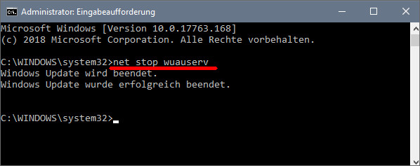 Windows Update in die Eingabeaufforderung beenden