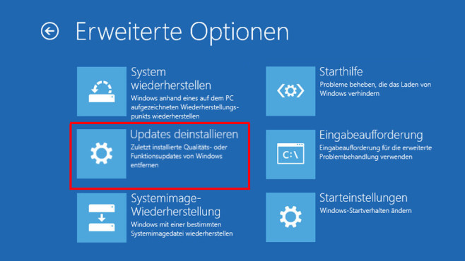 Windows Updates deinstallieren Schritt 1