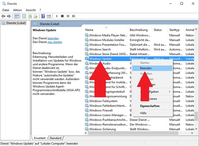Windows-Update Dienst beenden