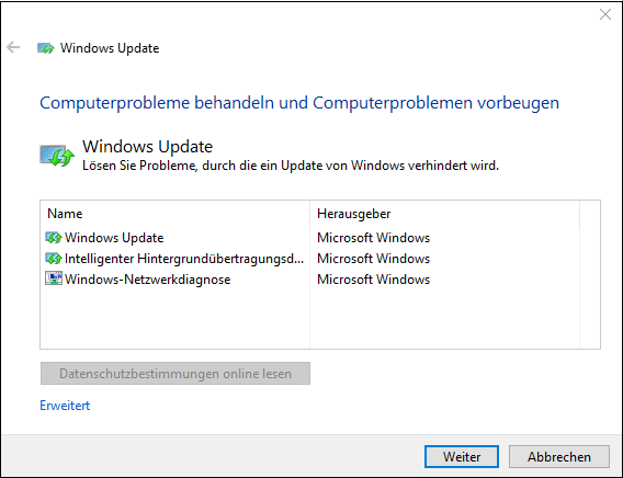 Die Windows Update Problembehandlung starten