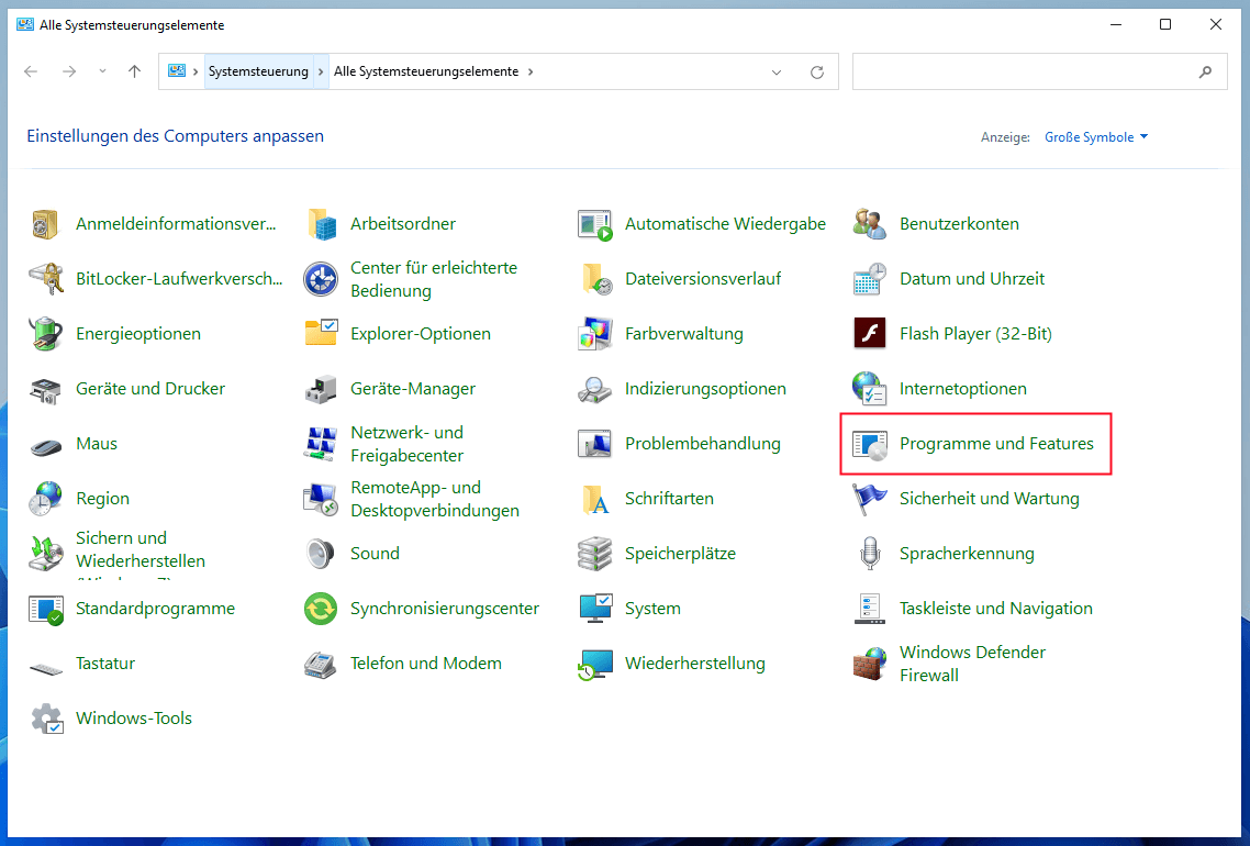 Windows 11 Programme und Features