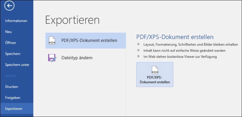 Word-Dateien mit Word 2016 in PDF-Dateien umwandeln