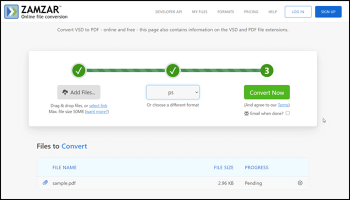PDF in Visio mit Zamzar PDF konvertieren