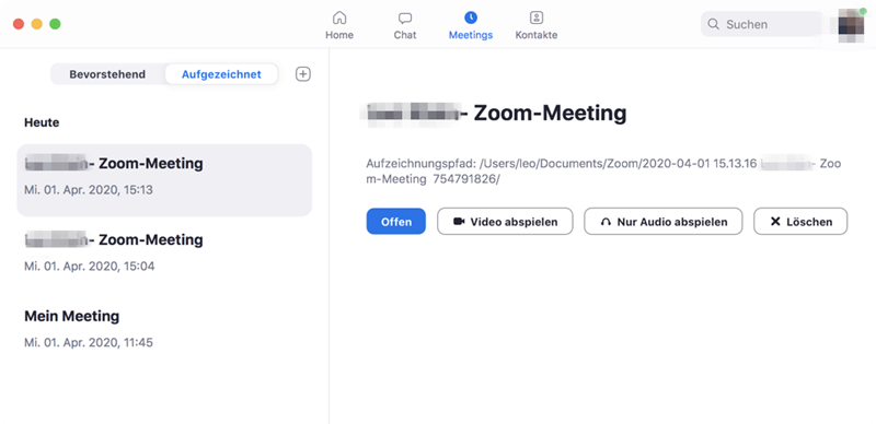 Lokale Aufnehme Einstellungen